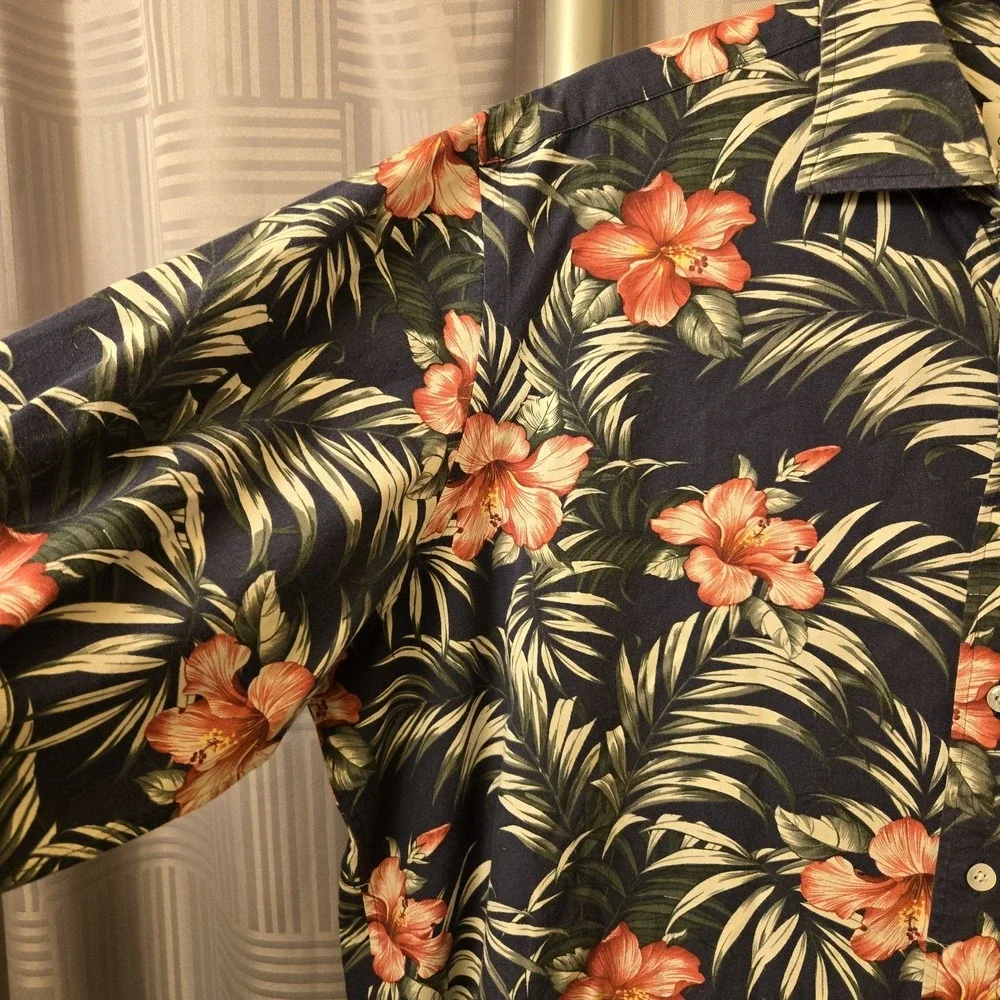 Trumaker Built-to-Fit Cotton/Rayon Tailored Shirt Mens XL‎ Green Floral Hawaiian